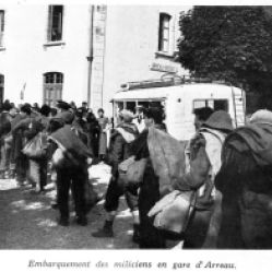 Refugees heading into France with Republican soldiers